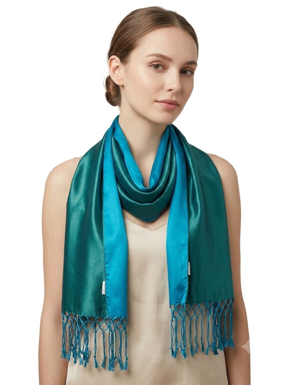 NWT Ann Taylor Scarf Womens 000 Teal Green Blue Turquoise Reversible Fringe Wrap